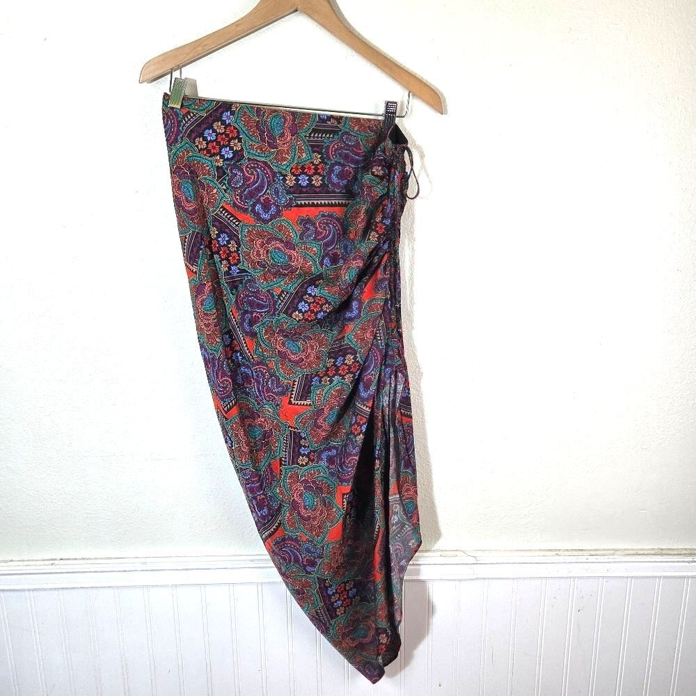 Veronica Beard Silk Blend Wrap Skirt Size 6 Paisley Asymmetrical Ruched Y2K